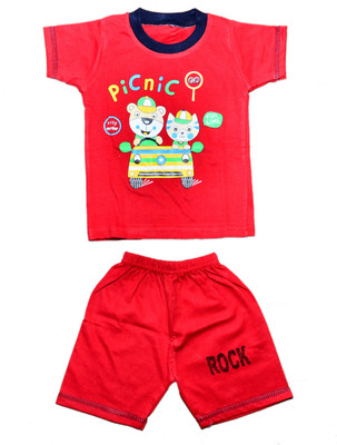 TRITI Baby Boys & Baby Girls Casual T-shirt Shorts(Red)