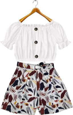 Janki Silk Mills Girls Casual Top Shorts(White)