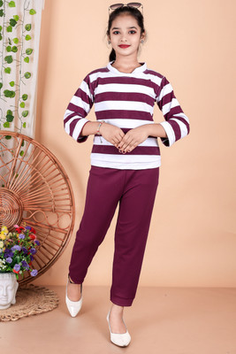 S K MAHIR FASHION Girls Party(Festive) Capri Top, Pant(MAROON)