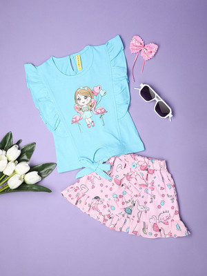 V-MART Baby Boys & Baby Girls Casual Top Skirt(Sky Blue)