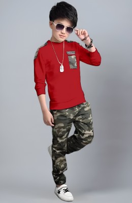 purplesky Boys Party(Festive) Track Pants T-shirt(Red)