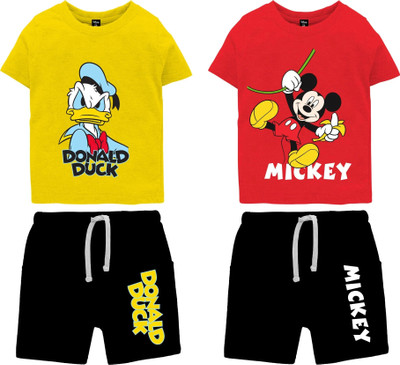 DISNEY BY MISS & CHIEF Boys Mickey Casual T-shirt Shorts(Red & Yellow)