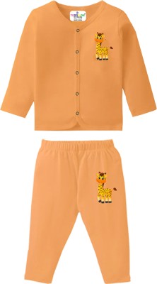 Funtus Baby Boys & Baby Girls Casual T-shirt Pyjama(Orange)