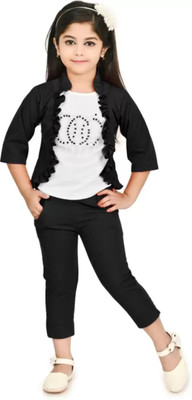 Rayhanfashion Girls Casual Top Pant(Black)