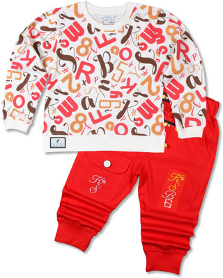 Worton Fashion Boys Casual T-shirt Pant(Red)