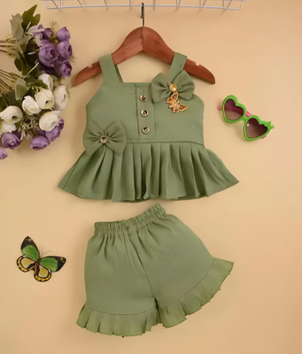 SM Avenew Store Baby Girls Casual Top Pant(Green)