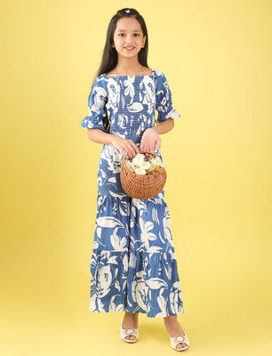 Tasrika Girls Casual Kurta and Pyjama Set(Blue Pack of 1)