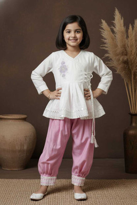 RupMilanKolkata Baby Girls Party(Festive) Top Dhoti Pant(WHITE-PINK)