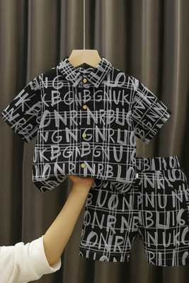 funky Baby Boys & Baby Girls Casual Shirt Shorts(BLACK-ALPHABET)