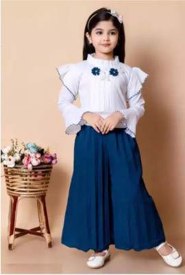 RKTM Baby Girls Party(Festive) Top Pyjama(WHITE,BLUE)