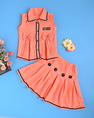 S NAFISHA DRESSES Girls Party(Festive) Top Skirt(PEACH)
