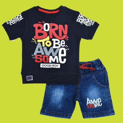 Worton Fashion Baby Boys Casual T-shirt Shorts(Navy Blue)