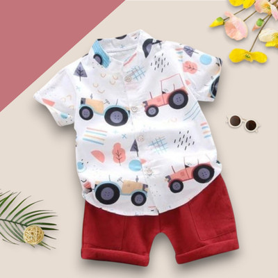 PROVOGUE Baby Boys & Baby Girls Party(Festive) Shirt Shorts(TRACTOR_WHITE_RED)