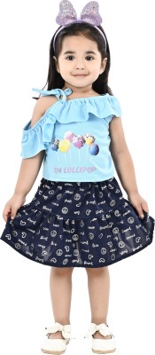 new gen Girls Casual Top Skirt(Sky Blue)