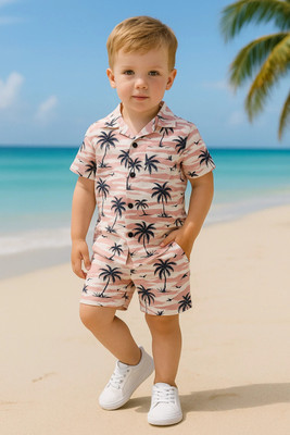 FASHION GRAB Boys Casual Shirt Shorts(WhiteB)