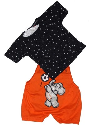 MAHIR GARMENTS Baby Boys & Baby Girls Party(Festive) T-shirt Dungaree(Orange)
