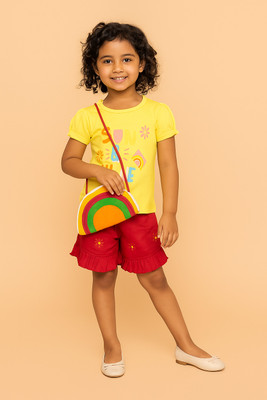 Ar creation Baby Girls Party(Festive) T-shirt Pant(Yellow)