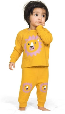 Ariel Baby Boys & Baby Girls Casual T-shirt Pant(Mustard Lion)