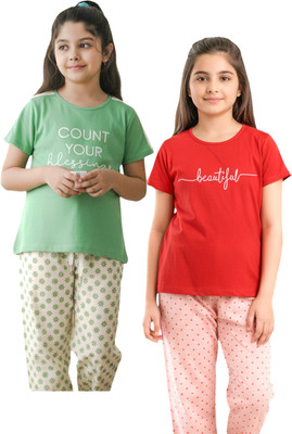 FABROYZ Girls Casual T-shirt Capri(Green, Red)