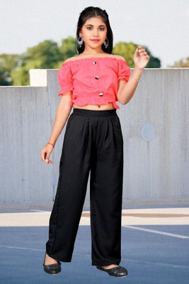LEERUKA Girls Party(Festive) Top Trouser(Peach Black)
