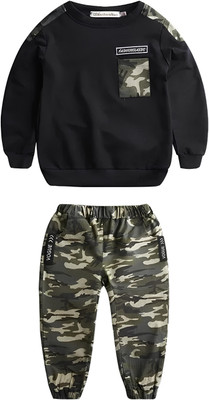 JIG AND JOG Boys Casual T-shirt Pant(Black)