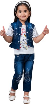 kidzride Baby Girls Party(Festive) Jacket Top, Jeans(Blue)