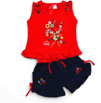 ZORKH - Fashion on you Baby Girls Party(Festive) Top Shorts(Red)