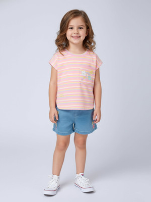 MEMEKO Girls Casual Top Shorts(Peach)