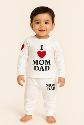 hanibee Baby Boys & Baby Girls Party(Festive) T-shirt Track Pants(White)