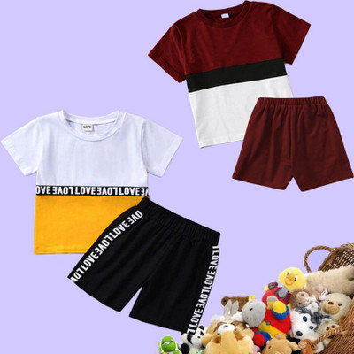 Lofn Baby Boys & Baby Girls Casual T-shirt Shorts(Maroon)
