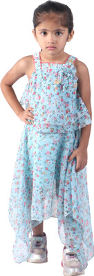 stylestorm Girls Casual Top Skirt(Light Blue)