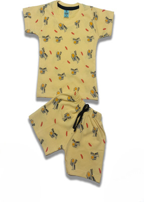 SANIKIDSWEAR Baby Boys & Baby Girls Casual T-shirt Shorts(LIGHT YELLOW)