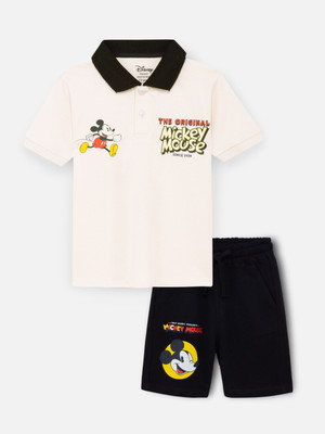 Nap Chief Boys & Girls Mickey Casual T-shirt Shorts(Off White & Black)