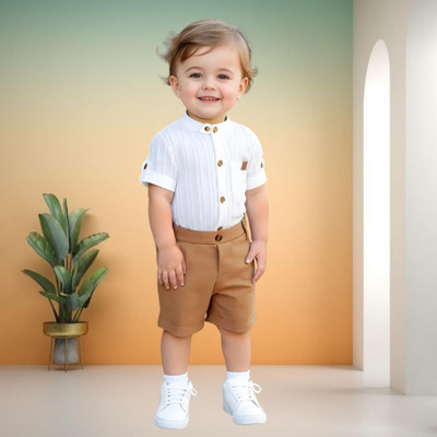menvy Baby Boys Casual Shirt Shorts(Brown)