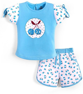 CERABI Girls Casual T-shirt Shorts(Blue)