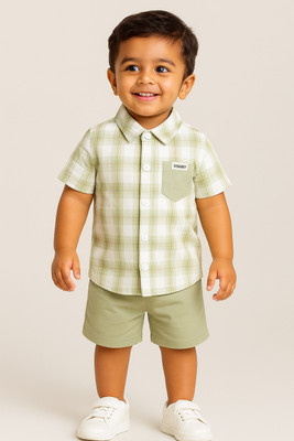 pehraava Baby Boys Casual Shirt Shorts(LIGHT GREEN)