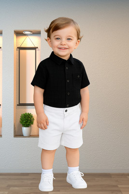 KRIYU CREATION Boys Casual Shirt Shorts(BLACK, WHITE)