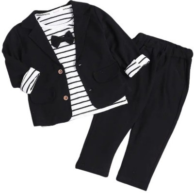 Dhyana Baby Boys & Baby Girls Party(Festive) Waistcoat Pant, Bow Tie, T-shirt(Black)