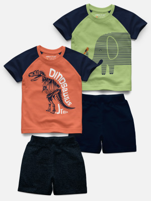 Hellcat Baby Boys & Baby Girls Casual T-shirt Shorts(Orange, Green)