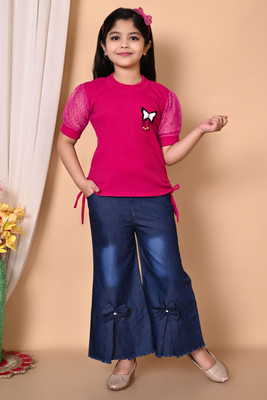Tkameez Girls Disney Princess Party(Festive) Dress Jeans, Tunic(deep pink)