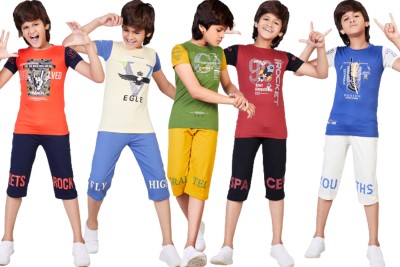 SK NAREN Boys & Girls Casual T-shirt Three Fourth Pant(MULTI COLORED)