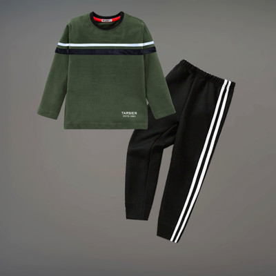 tarsier Boys Casual T-shirt Track Pants(BK.NET FOLD PANT AND OLIVE FOLD L.SLV)