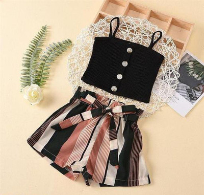 DurvaExport Baby Girls Casual Top Shorts(Black)