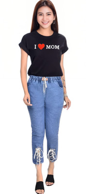 TJSFASHION TREND Girls Casual T-shirt Jeans(Black & Blue)