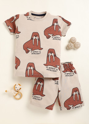 Lazy Shark Boys Casual T-shirt Shorts(Camel)