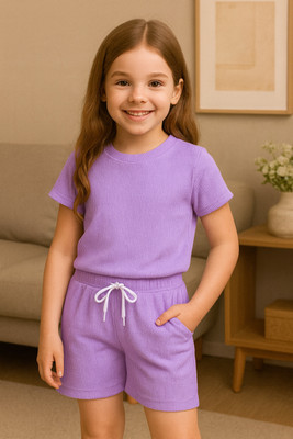 KRIVA Boys & Girls Casual T-shirt Shorts(Purple)