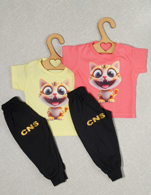 craze n stitch Baby Boys Casual T-shirt Pant(YELLOW AND PEACH)