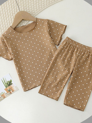 Yk Boys & Girls Casual T-shirt Trouser(Brown)