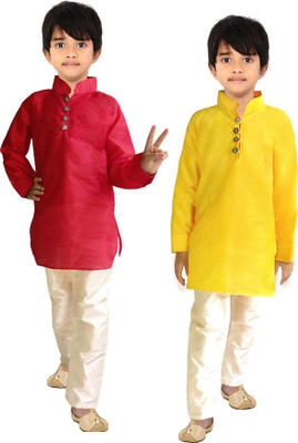 MANMART Baby Boys Festive & Party Kurta and Pyjama Set(Red Pack of 2)