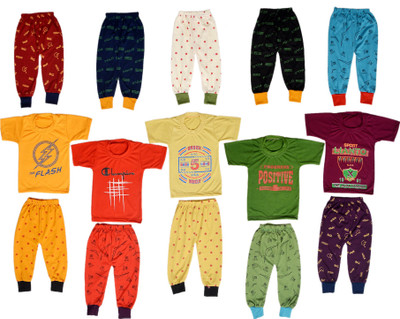 ALUXDON Baby Boys & Baby Girls Casual T-shirt Track Pants(Multicolor)